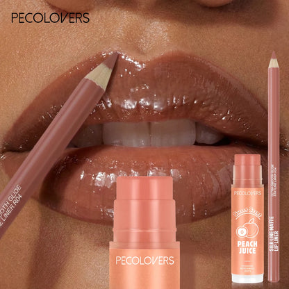 2pcs set Moisturizing Lip Balm & Matte Non-stick Cup Lipline，Long-lasting Lip，2-in-1 Matte Lip Liner Lipstick Pen