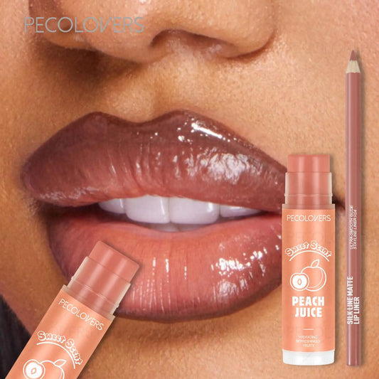 2pcs set Moisturizing Lip Balm & Matte Non-stick Cup Lipline，Long-lasting Lip，2-in-1 Matte Lip Liner Lipstick Pen
